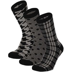 Dames sokken van badstof met motief assorti zwart