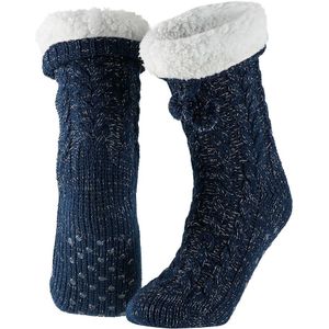 Dames huissok met bontkraag en glitter basic blauw