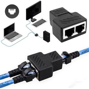 Internet / Netwerk / Ethernet Kabel Splitter zwart | Verlengstuk | delen | Supersnelle Verdeler Connector / Adapter Voor UTP / FTP / RJ45 / ISDN / LAN PC Computer kabel