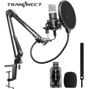 BM800 - Condensator Studio microfoon met Arm Schuimhoes, Schokdemping Popfilter en Ingebouwde Geluidskaart - microfoon voor pc