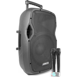 Mobiele speaker - Vonyx AP1200PA speaker met ingebouwde accu, Bluetooth, draadloze microfoons en mp3 speler - 600W