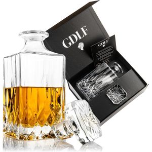GDLF® Kristal Vintage Whiskey Karaf in een Luxe Geschenkdoos | Whiskey Set | Peaky Blinders | Kristallen Karaf voor Whiskey, Gin, Wodka, Likeur, Wijn & Rum | 800 ML | Kado Man | Cadeau Voor Man