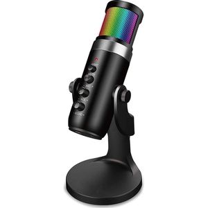 Vulpes Tech® USB Microfoon met Standaard en RGB Kleuren – Gaming & Streaming - geschikt voor PC, Laptop, Macbook, Playstation – Plug and Play - Zwart