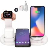 J.A.G. Chargers® 4-in-1 Draadloze oplader Iphone – inclusief snellader- wireless charger for iPhone, iWatch en AirpodsPro - oplaadstation apple - docking station - Wit- oplader Iphone