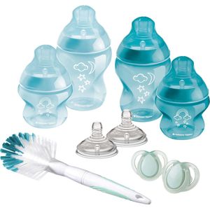 Tommee Tippee Closer to Nature flessen starterpakket voor pasgeboren baby's, tepelspenen met anti-koliek ventiel, gemengde maten, blauw