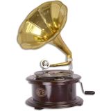 Grammofoon- Platenspeler - Een Acht Hoekige Grammofoon - Hout - HorstDeco - Bruin En Goud - 36.5 X 36.5 Cm