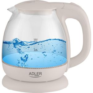 Elektrische Waterkoker crème 1,0 L Compact glas kan –Adler - 1100W - LED verlichting