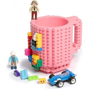 Lego Mok/ Build on Brick Mug - licht roze - 350 ml - bouw je eigen mok met bouwsteentjes - BPA vrije drinkbeker cadeau voor kinderen of volwassenen - koffie thee limonade of andere dranken - pennenbeker - creatief accessoire voor op bureau -HnD