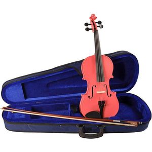 Leonardo LV-1534-PK 3/4e viool set , massief, hardhout fittings, incl. fijnstemmer staartstuk, strijkstok en koffer, roze