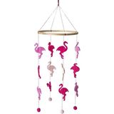 Flamingo thema baby mobiel/boxmobiel 45 cm - Hout/vilt - Babykamer/kinderkamer decoratie accessoires