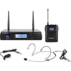 Draadloze microfoon - Vonyx WM61B draadloze headset microfoon - 16 kanaals - UHF - Headset / dasspeld