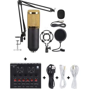 BM800 studio microfoon set met Condenser + V8 sound card - Popfilter - Plopkap - Audio kabel - microfoon arm - schokdemper
