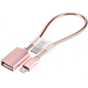 24 cm 2A Micro USB naar USB Aluminium slang OTG Adapter Gegevens oplaadkabel met USB-C / Type-C connector, voor Galaxy, Huawei, Xiaomi, HTC, Sony, LG en andere smartphones (Rose Gold)
