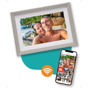 Digitale fotolijst met WiFi en Frameo App – Fotokader - 10 inch - Pora – HD+ -IPS Display – Wit/Zilver - Micro SD - Touchscreen