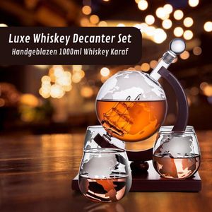 Thuys Luxe Whiskey Karaf - Whiskey / Wijn Decanter - Inclusief 4 Glazen - Wereldbol Design Whiskey Set