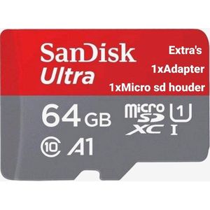 Sandisk Ultra Geheugenkaart 64GB Mb-s micro Sd-kaart Class10 UHS A1 (Compleet set)