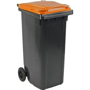 Afvalcontainer 140 liter grijs met oranje deksel