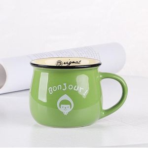 Let op type!! 5 PC'S cartoon patroon retro keramische Cup glazuur melk cups mokken koffie kopje mooie geschenken capaciteit: 150ml (groen)