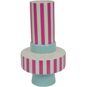 Vaas - Bretonse Streep - Keramiek - Mintgroen/Roze - 14x14x26 cm