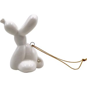 Ornament - Ballon Hond hanger - Keramiek - Wit - 5,5x4x6,5cm