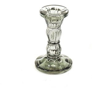 Kaarshouder-Kandelaar - Glas - Smokey - 6,5x10,5cm