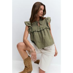 Gina Tricot - Poplin frill top - Tops - Grün - L - Dame