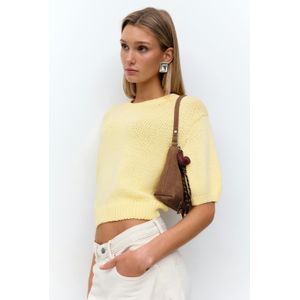 Gina Tricot - Knitted tape yarn top - Kurzarm-Strickpullover - Gelb - XL - Dame
