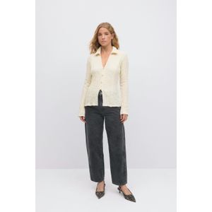 Gina Tricot - Textured collar top - langarmshirts - beige - XS - Dame