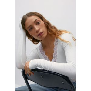 Gina Tricot - Lace detail top - langarmshirts - Weiß - M - Dame