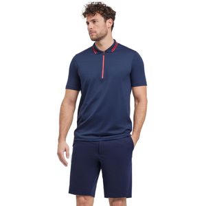 FALKE - Golf Zip - Functioneel Shirt - Blauw - Katoen - Korte Mouwen