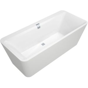 Villeroy & Boch Squaro Edge 12 kunststof bad quaryl rechthoekig vrijstaand 180x80x45cm incl. paneel en afvoer /overloopcombinatie wit UBQ180SQE7PDV-01