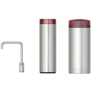 Quooker Nordic Square kokendwaterkraan - draaibare uitloop - Combi incl. Cube reservoir - Warm / kokend / bruisend / gefilterd water - RVS 22NSRVS-CUBE