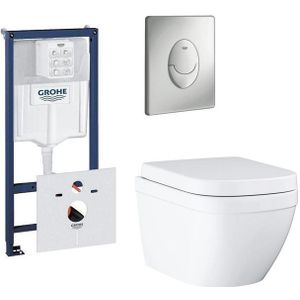 GROHE Euro toiletset compact met spoelrandloos en diepspoel inclusief inbouwreservoir en bedieningspaneel mat chroom 0729121/0729205/sw420164/