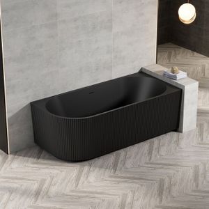 Zeza Nuo - Half Vrijstaand Bad - Mat Zwart - 170x80x58cm - Rechts - Ribbel