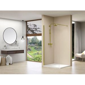 Van Rijn Products Vaste wand 590-610 mm breed 8mm helder glas incl. messing muurprofiel 2000 mm hoog ST01M60M