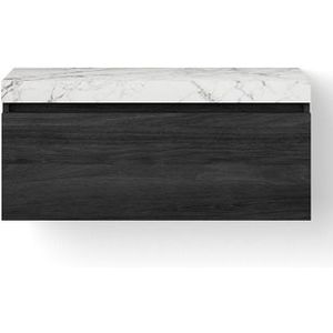 Looox Dekton Wastafelonderkast - vlak front - 1 lade - afvoer rechts - 100x45x46 cm - zwart DWDB1000BLBC