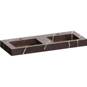 BRAUER Artificial Marble Meubelwastafel - 120x46x10 - Zonder overloop - 2 wasbakken - 2 kraangaten - composiet - Copper Brown WT-AM120-22CB