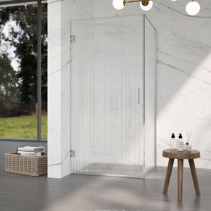 Fortifura Galeria Douchecabine - 90x80x200cm - scharnieren - deurgreep - stabilisatiestang - helder geribbeld - veiligheidsglas - Geborsteld RVS PVD (Rvs) SW1208821/SW1122566/SW797908/SW797952