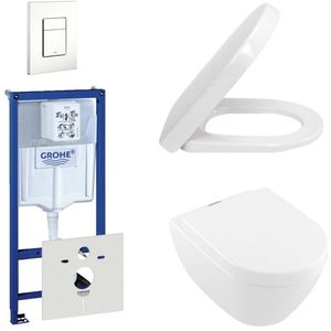 Villeroy & Boch ViFresh Toiletset - inbouwreservoir - diepspoel wandcloset - softclose - bedieningsplaat verticaal/horizontaal - wit 0720003/0729205/0124060/sw60341/