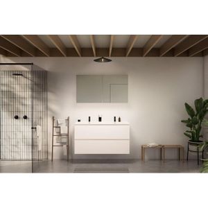 Nemo Go badkamermeubelset - 120x65x45.5cm - 2 lades - greeploos - 2 wasbakken wit mat - 2 kraangaten - met spiegelkast - MDF standard white SW646690 – SW404481 – SW452465 – SW452208