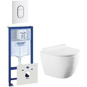 QeramiQ Salina Compact toiletset bestaande uit inbouwreservoir, compact wandcloset met toiletzitting en bedieningsplaat verticaal wit 0729205/0729242/sw258541/