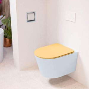 MONDIAZ LAVIE wandclosetpack - 36x53cm - diepspoel - rimless - clay (blauw) - softclose - quick-release - toiletzitting - Ocher (geel) LAVIEsetClaOch