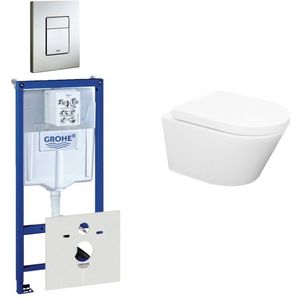 Wiesbaden Vesta Spoelrandloos toiletset bestaande uit inbouwreservoir, toiletpot met softclose toiletzitting en bedieningsplaat RVS 0729205/0720026/sw65812/