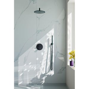 Fortifura Calvi Inbouw Regendoucheset - rond - thermostatisch - wandarm - 25cm hoofddouche - staaf handdouche - zwart mat SW496811/SW542644/SW706210/SW720553/SW720560/SW721