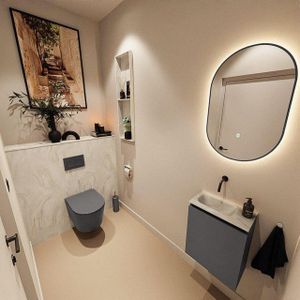 MONDIAZ TURE-DLUX 40cm toiletmeubel Dark Grey. EDEN wastafel Ostra positie links. Zonder kraangat. TUREDX40DGRL0OST