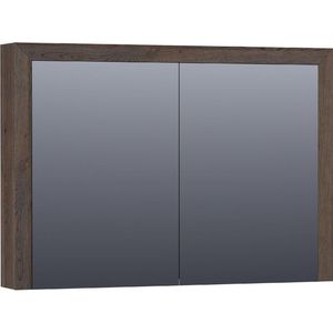 BRAUER Rise spiegelkast - 100x70x15cm - zonder verlichting - 2 dubbelzijdige spiegeldeuren - lamellen eiken zwart SK-RI100LEZ