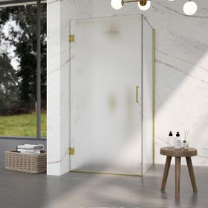Fortifura Galeria Douchecabine - 80x140x200cm - scharnieren - deurgreep - vlak - gesatineerd veiligheidsglas - Geborsteld messing PVD (Goud) SW1122552/SW1122564/SW797910/SW797937