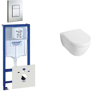 Villeroy & Boch Subway Compact Toiletset - inbouwreservoir - diepspoel wandcloset - bedieningsplaat verticaal/horizontaal - RVS 0729205/0720026/1024232/1025456/