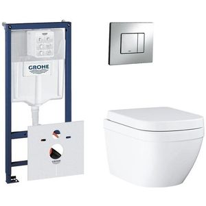 GROHE Rapid SL toiletset met inbouwreservoir, keramieken wandcloset en bedieningsplaat chroom 0720001/0729205/sw227373/