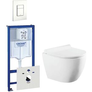 QeramiQ Salina Compact toiletset bestaande uit inbouwreservoir, compact wandcloset met toiletzitting en bedieningsplaat verticaal/horizontaal wit 0720003/0729205/sw258541/